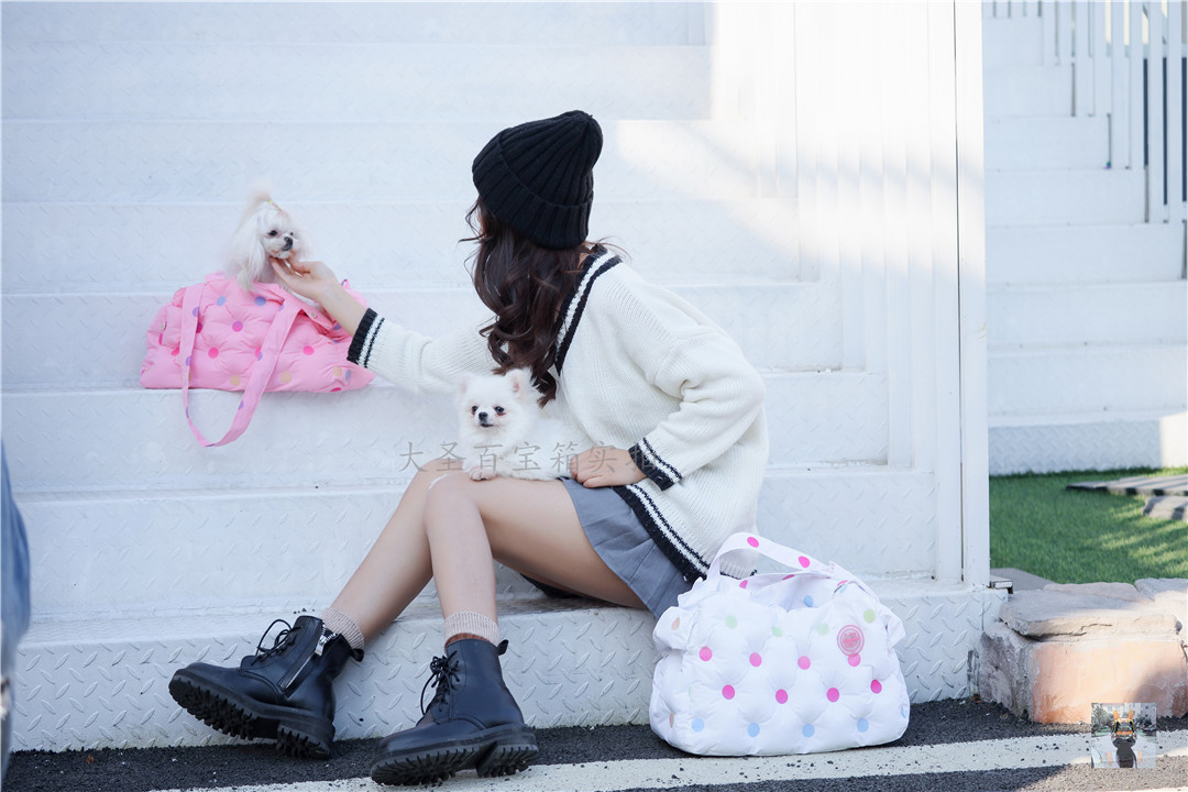 Autumn and winter new Arkika pets go out 3D three-dimensional wave point down dog cat shoulder backpack waterproof hand bag