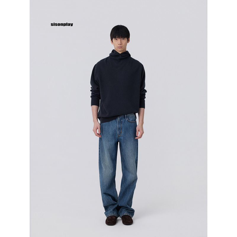 Sisonplay【772 Gray】100% Sheep Wool Minimalist Style Hooded Turtleneck Sweater
