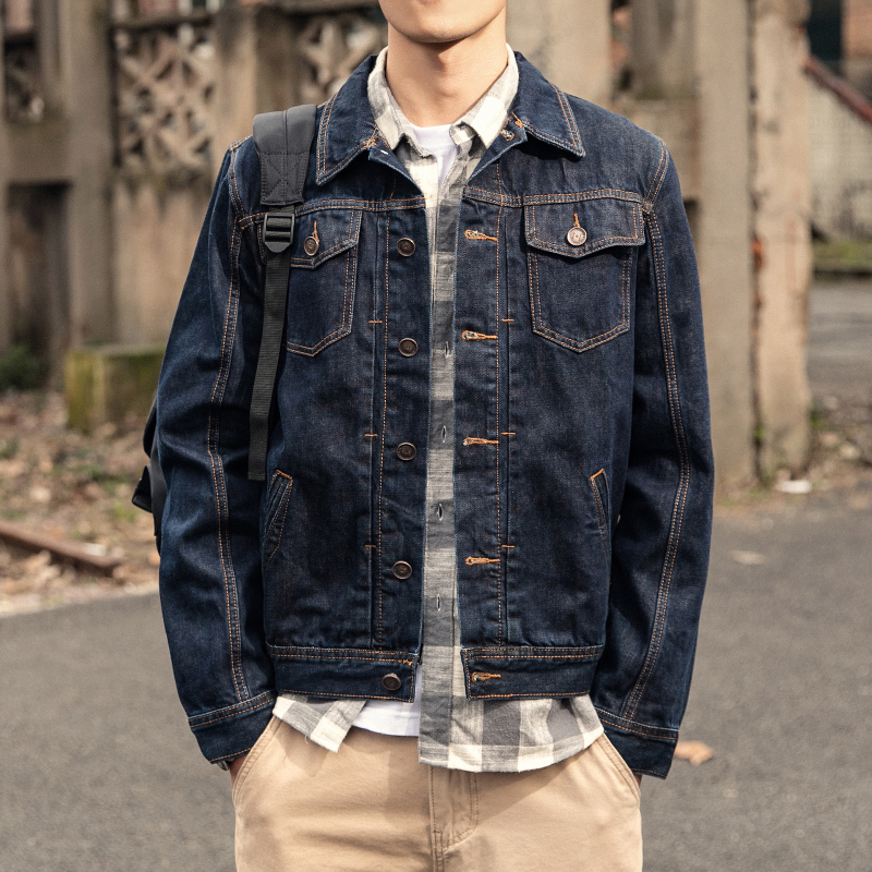 Spring and Summer Casual Denim Jacket Men's Denim Jacket Trendy Brand Workwear Men's Dark Blue Denim Clothing