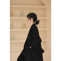 Miss Hadtooth shopkeeper loves to show up thin and tall full wool handmade double-breasted double-sided lace-up coat coat coat women