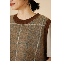 Miss Hadtooth winter wear artifact wool sleeveless round collar inside wear check knit vest sweater women winter