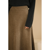 Miss Ha Tooth Chen Ai Jiadong High-waisted Dress Corduroy Mid-Long Joker Retro Slim A- shaped Skirt