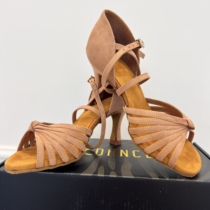 KC DANCE Latin dance shoes womens fur sole pink sheepskin seven-strap knotted ballroom dance professional dance shoes soft