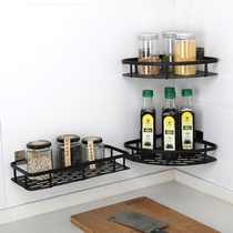 Kitchen shelf Wall-mounted household non-perforated seasoning rack Black storage rack Bathroom bathroom shelf