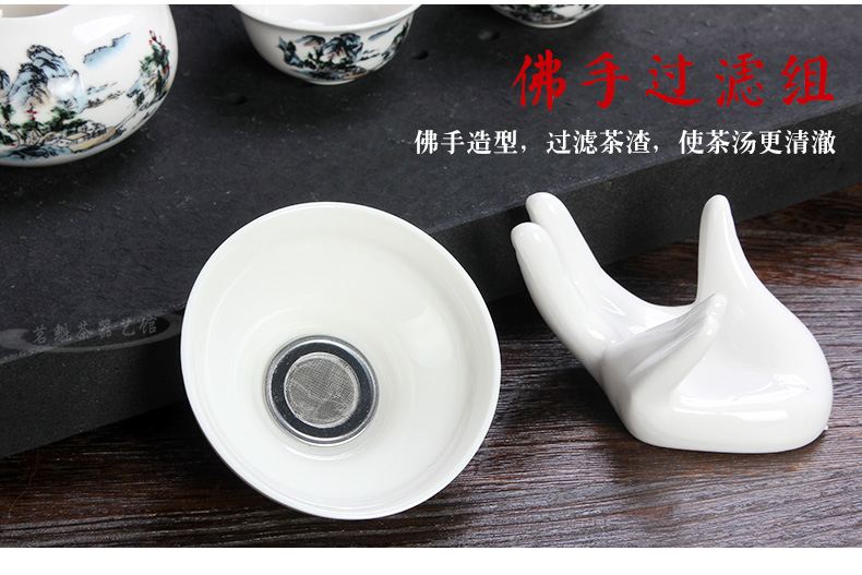 Bộ trà đặc biệt cung cấp Kung Fu bộ trà gốm tea cup set trắng sứ đặt màu xanh và trắng sứ cup nắp bát trà bộ