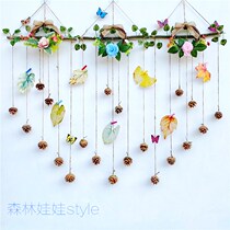 Handmade self-made dry branches round wood chip pine cone postcard hemp rope Wood clip Christmas decoration rattan ring decoration
