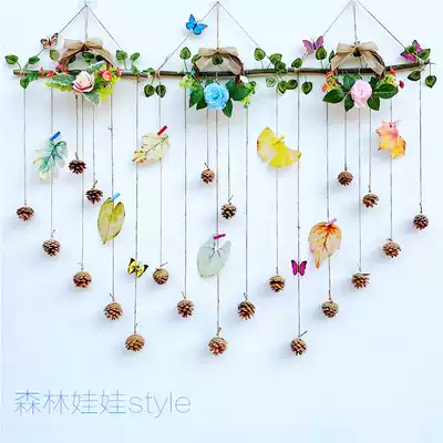 Handmade self-made dry branches round wood chip pine cone postcard hemp rope wooden clip Christmas decoration rattan ring decoration