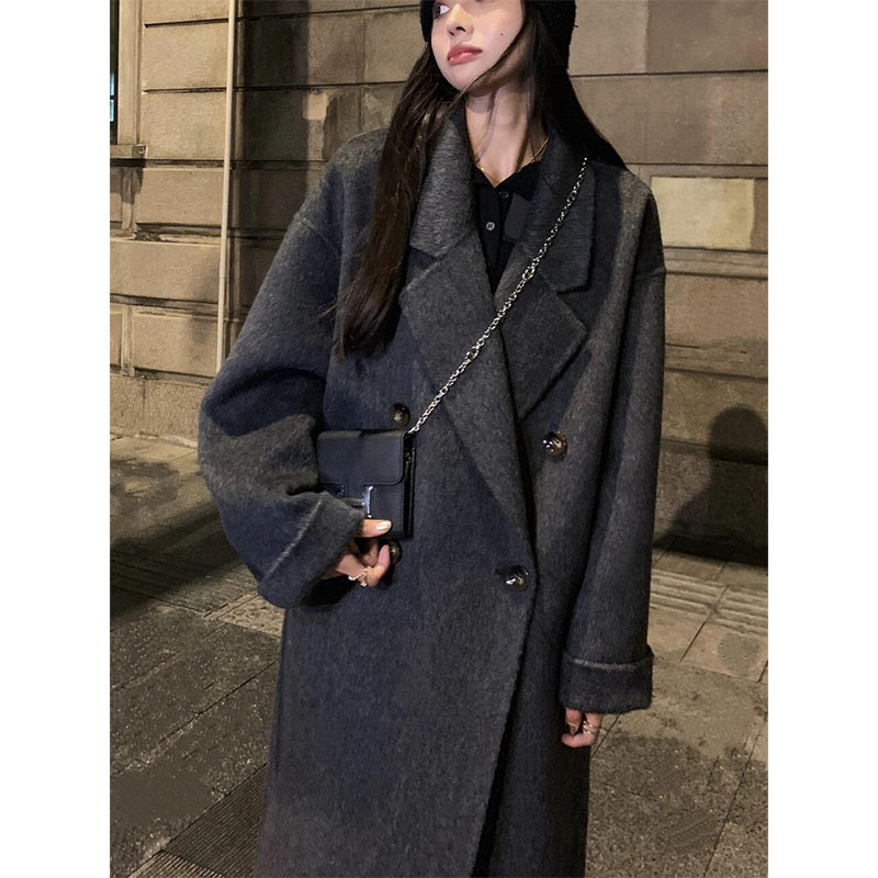 Black and Gray Wool Cashmere Coat for Women 2025 New Autumn and Winter Woolen Coat Mid-Length Korean Style Woolen Jacket