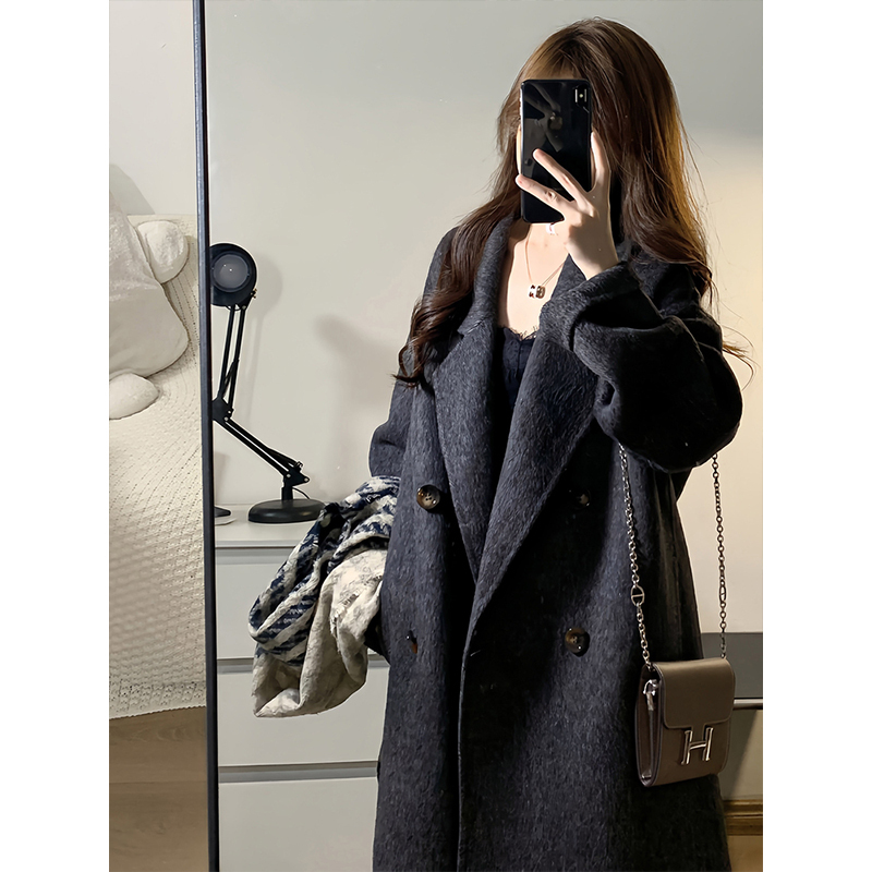 Gray Wool Cashmere Coat for Women 2025 Autumn and Winter New Mid-Length Korean Style High-End Woolen Coat for Petite Women
