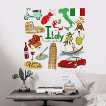 Italian vintage nostalgic graffiti art cartoon illustration background wall sticker Window living room bedroom decoration sticker art