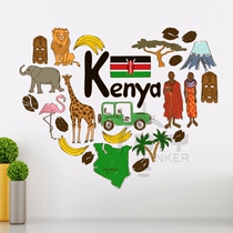 Kenya retro nostalgic graffiti art cartoon illustration background wall stickers living room bedroom window decoration stickers