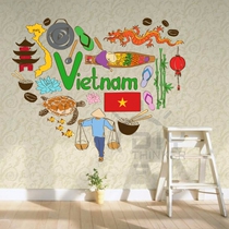 Vietnam vintage nostalgic graffiti art cartoon illustration background wall sticker Living room bedroom window decoration sticker art