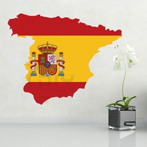 Bedroom Living Room Office Classroom DIY Spanish Flag Map Waterproof Sticker Art Wall Sticker Decal