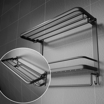 Ouji folding double bath towel rack storage rack free hole toilet bathroom toilet Black gold large towel rack simple