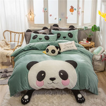 Cartoon childrens quilt cover four-piece warm winter thickened milk velvet baby velvet double-sided velvet sheets cute