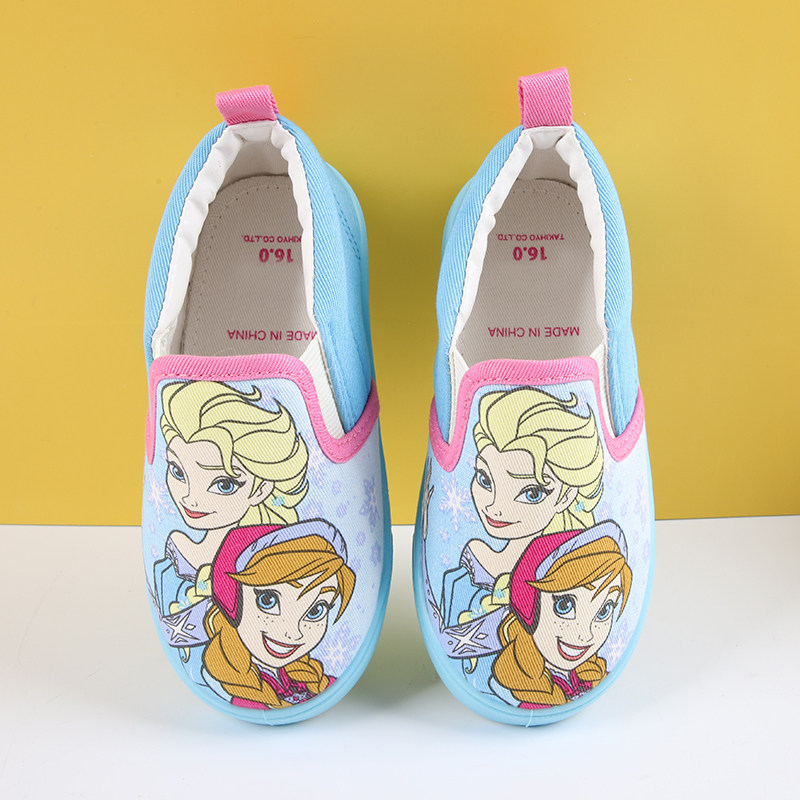 Japanese childrens shoes Girls canvas shoes Frozen childrens cloth shoes One foot pedal set foot low top cartoon board shoes