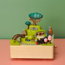jeancard Taiwan music box Spring train wooden rotating eight-tone box sends girl child birthday present