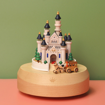 jeancard music box castle carriage electric touch small night light wooden boy girl birthday moving gift
