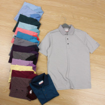 Soft and smooth fashion pinstripes business casual lapel short sleeve T-shirt polo shirt loose plus size Mens