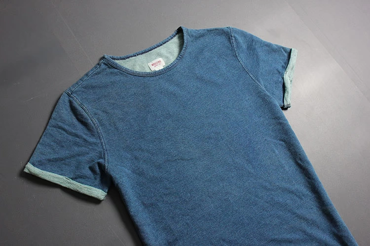 2018 mới áo thun ngắn tay nam T cotton mùa xuân và mùa hè retro cổ tròn chống denim nam rộng kích thước terry nửa tay áo