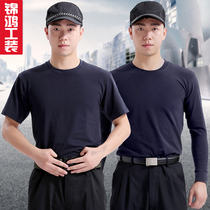 Black clothing training short sleeve T-shirt physical clothing men and women summer training physical training clothing long sleeve cotton collar