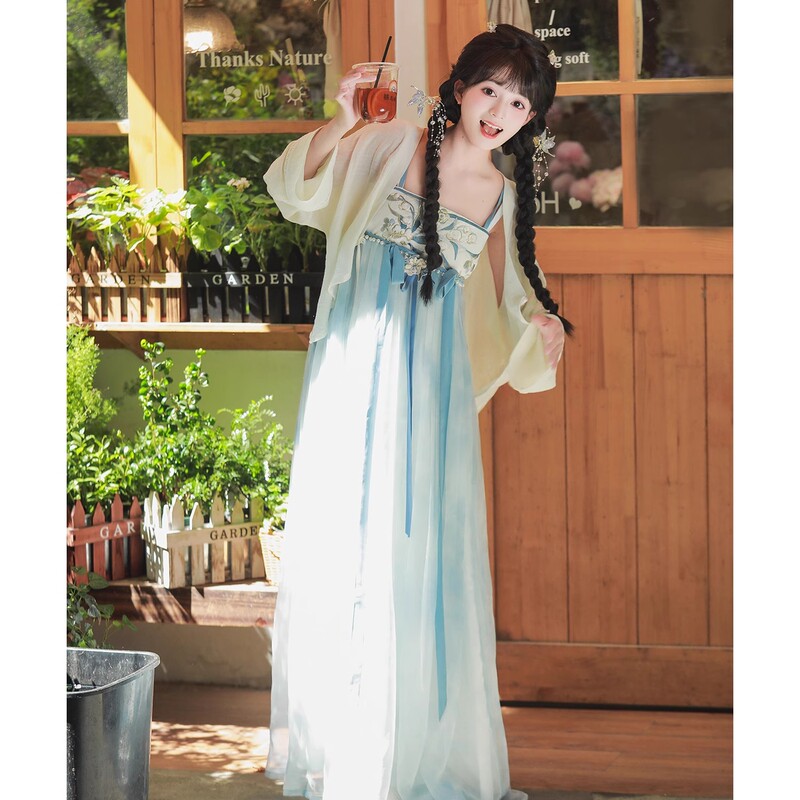 Improved Spring and Summer Thin Embroidered Tube Top Hanfu for Women, Daily Han-Style Cardigan, Camisole Dress, Chinese Style, New Chinese Style