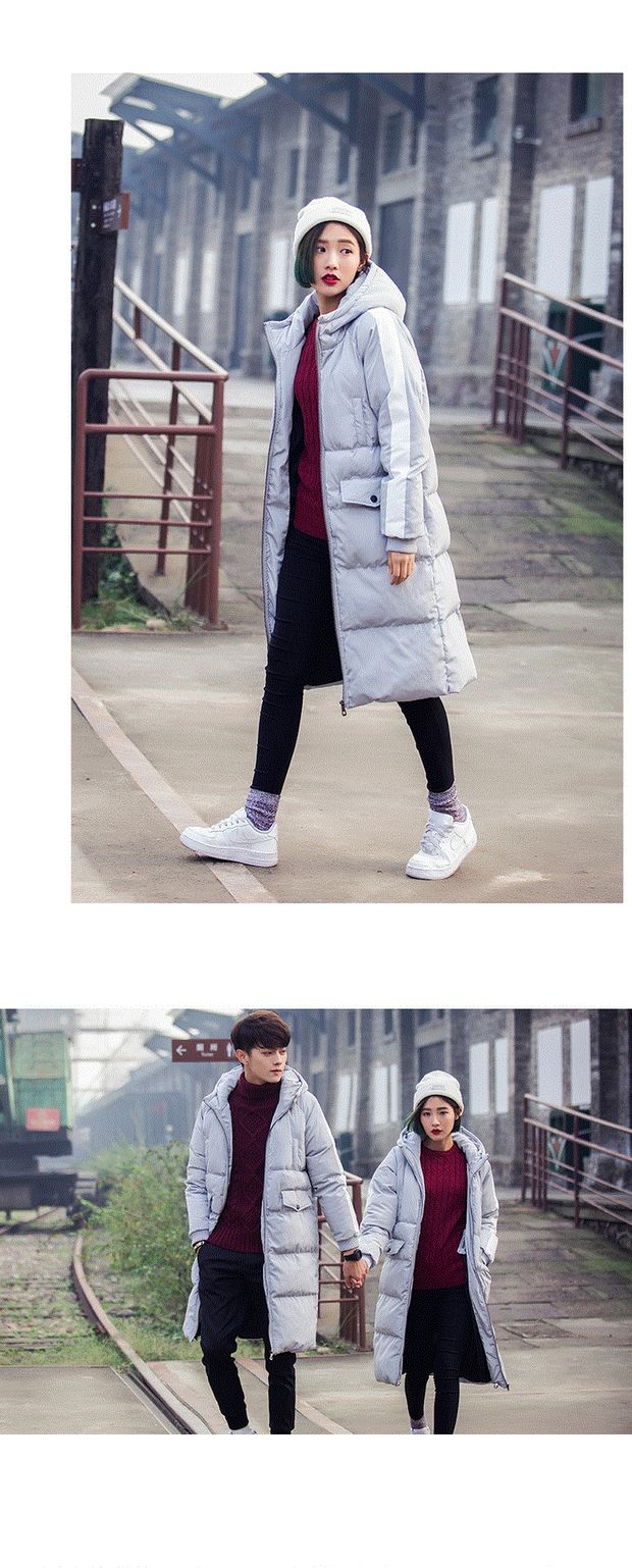 Áo khoác cotton mùa đông Phiên bản Hàn Quốc của áo khoác mỏng nam và nữ trong phần dài trên đầu gối trùm xuống áo khoác cotton nam áo dạ