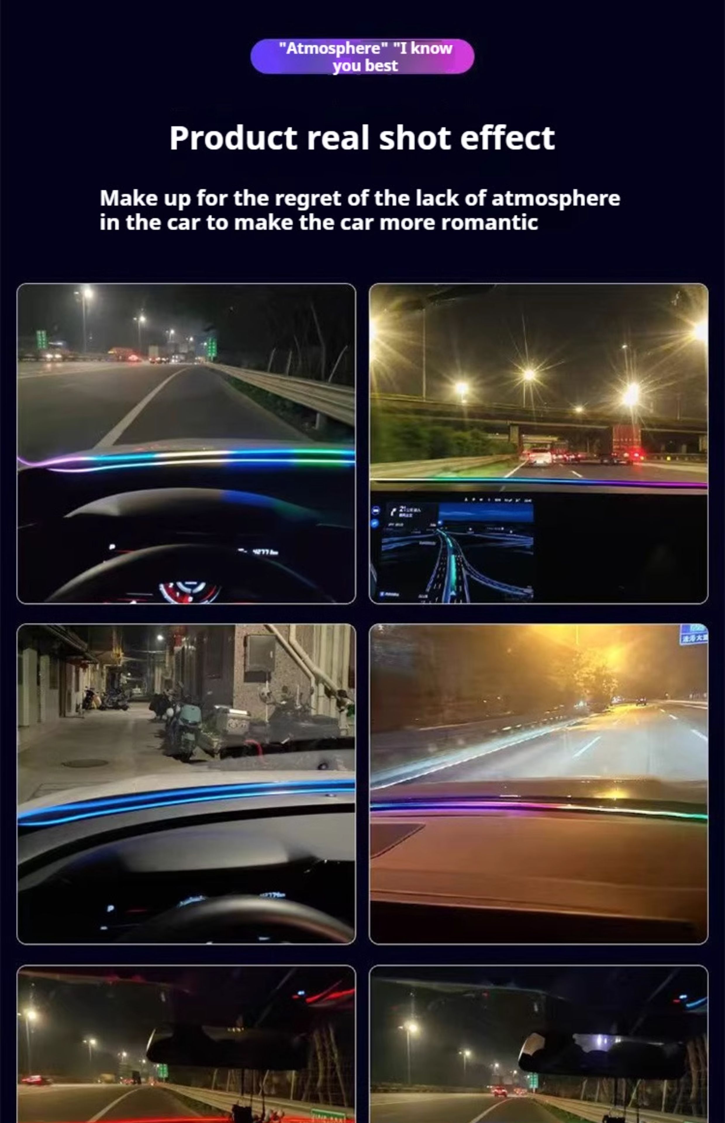 Car Led Front Hidden Soundproof Strip, Colorful Central Control Ambient Light, Remote Control App-Controlled Modified Lighting Strip