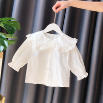 Girl white shirt spring and autumn lapel lace edge children Base shirt baby coat flared sleeve 2 years old 1 coat thin