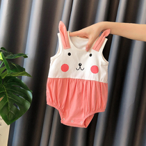 Baby summer dress cartoon newborn baby shirt thin baby triangle ha dress foreign style six months Korean version of clothes