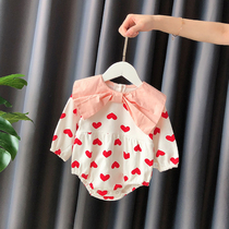 Female baby spring dress baby jumpsuit newborn shirt Princess cute Korean bow climb suit foreign style