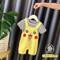 Baby jumpsuit Summer men and women baby split climbing suit short sleeve strap pants two-piece Korean Cotton