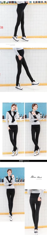 Phụ nữ mang thai quần mùa thu đông mặc quần legging đen và trắng cho bà bầu mùa đông chín điểm nâng chân quần ngoài mặc cộng với nhung dày