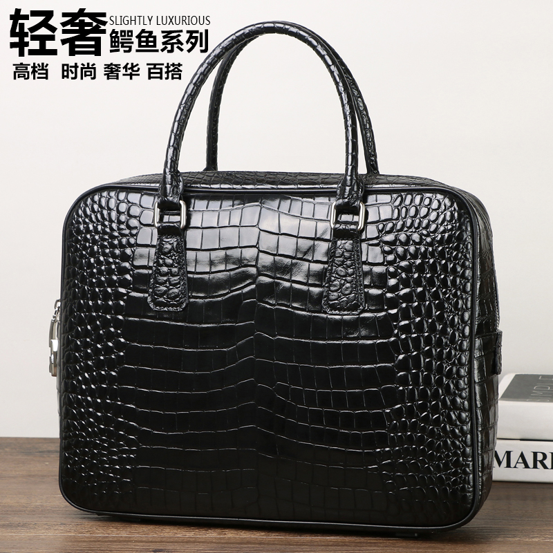 Thailand crocodile leather men's bag leather men's briefcase belly belly leather horizontal section password lock zipper European and American handbags