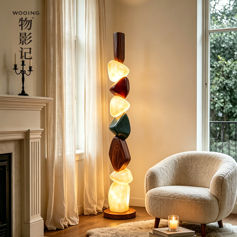 Medieval-Style Stacked Stone Floor Lamp for Living Room and Bedroom Next to the Sofa 2026 New Designer Creative Retro Atmosphere Lamp