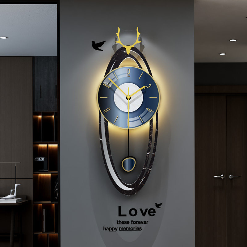 Light and luxurious deer head and watch living room decoration creative hanging wall clock home fashion modern minimalist net red hanging