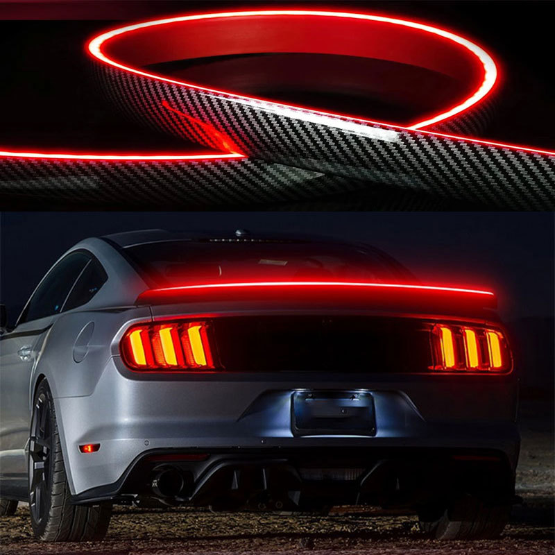 Car Carbon Fiber Pattern Rear Wing with Flowing Light, Universal Modification Decoration Led Top Wing with Flowing Turn Signal and Brake Light