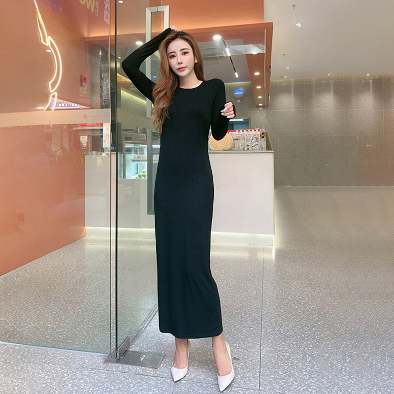 Real Shot of Modal Summer Long-Sleeve Dress 2026 New Slim-Fit Straight-Cut Southern Spring and Autumn Base Black Long Dress