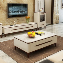 New Nordic natural marble table top tea table TV cabinet living-room combined size household solid wood white