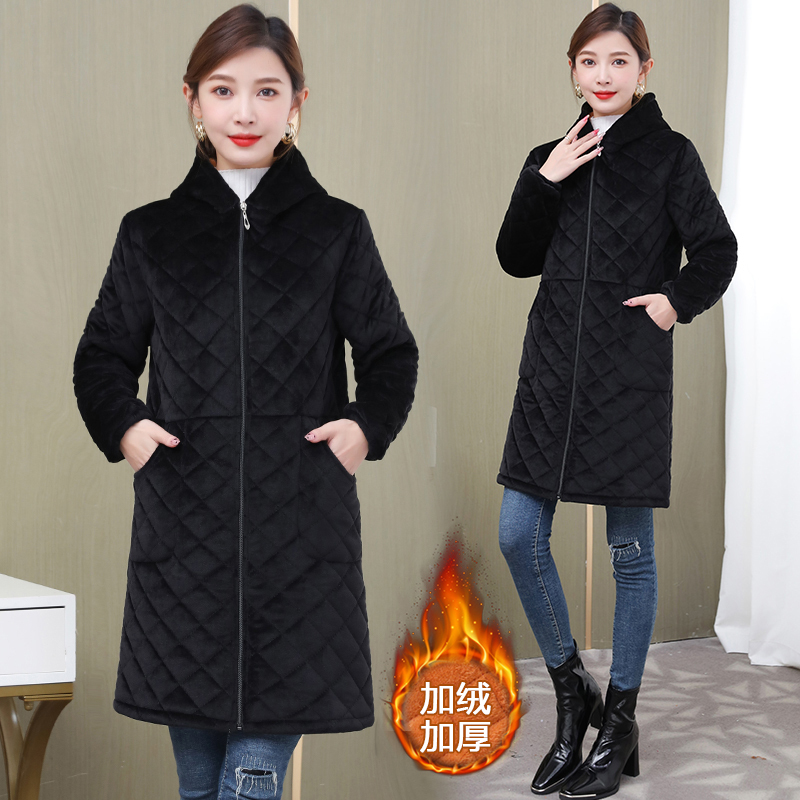 Women's Winter Smock with Fleece Lining, Thickened Work Clothes for Office Workers, Stain-Resistant for Kitchen, Youthful and Beautiful, Plus Size Cotton Coat