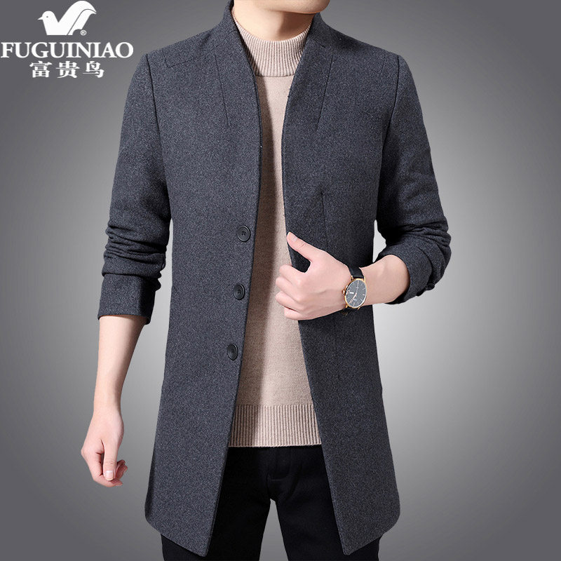 Fugui bird men's suit jacket Mao, woolen coat men's mid-autumn winter fashion Casual Thickened Business Suit