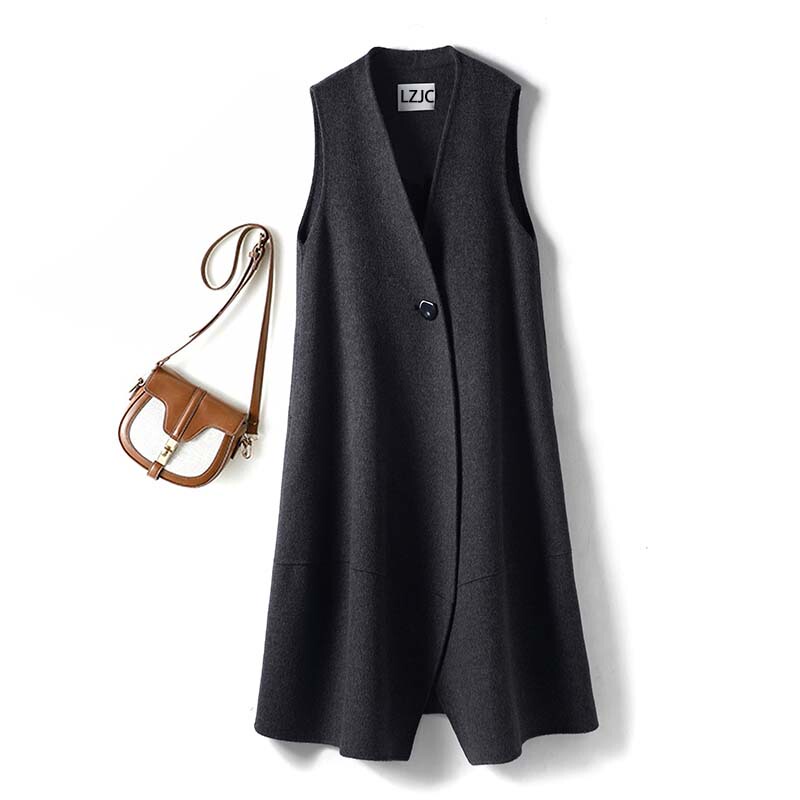 2025 Autumn/Winter New Simple and Elegant Mature Style Sleeveless Vest for Women, European Fashion Versatile Mid-Length Vest Trend 2025 Autumn/Winter New Simple and Elegant Mature Style Sleeveless Vest for Women, European Fashion Versatile Mid-Length Vest Trend