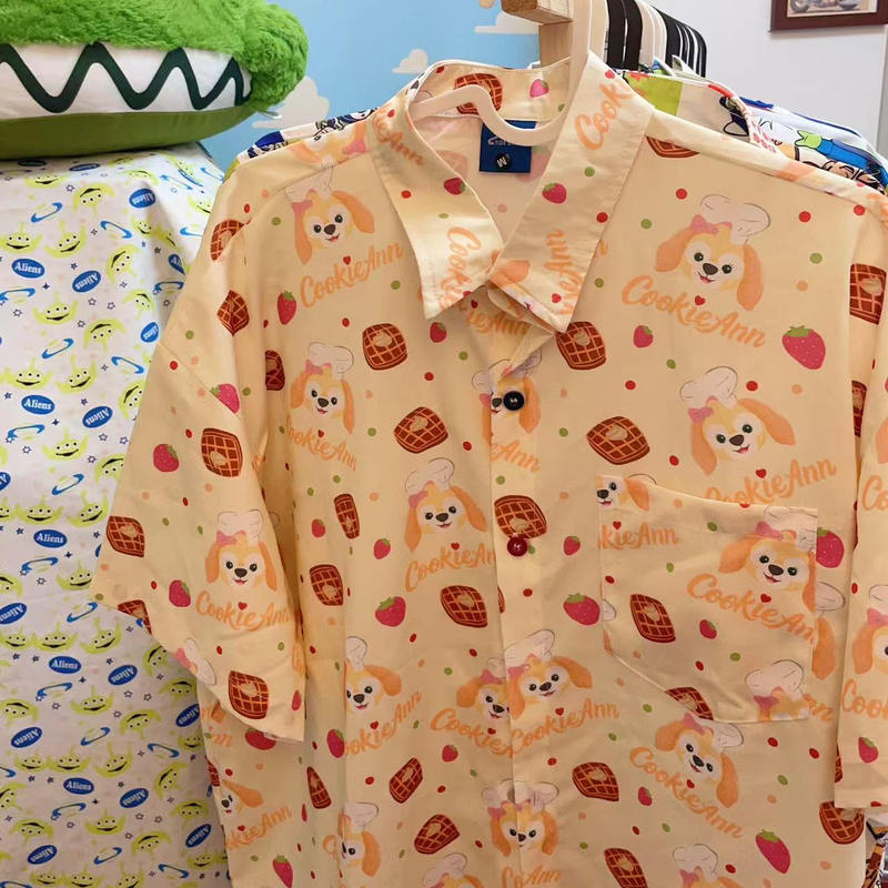 LAOSHU Summer Strawberry Waffle Cotton Oversized Shirt Cute Bf Style Short Sleeve Unisex Top