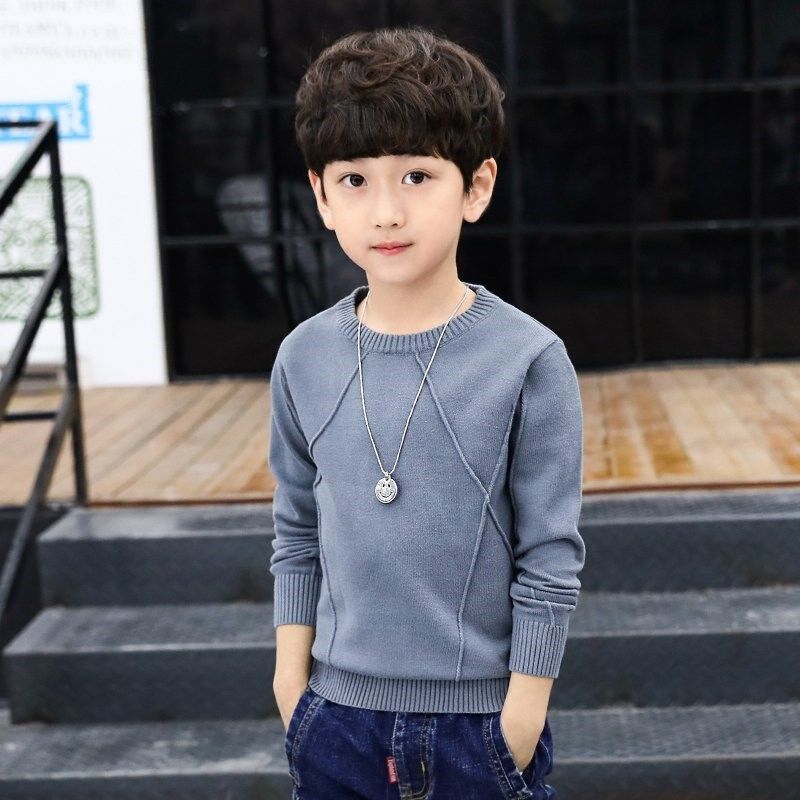 Boy sweater 2023 Spring-autumn-style slim fit head round collar knit cardiovert children's clothing undershirt boy pure blouses-Taobao