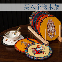 Retro American Light Luxury Home Bowl Cushion Double Layer Cork Ceramic Round Heat Insulation Cup Mat Anti-Burn Casserole Dinner Plate Mat