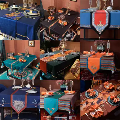 High-end American light luxury table flag table flag solid color tablecloth European retro luxury dining table cloth Rectangular coffee table cloth