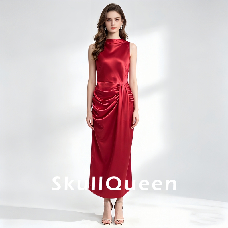 Imported Acetate Satin Bridal Red Engagement Evening Dress Wedding Toast Dress New Chinese Style Morning Gown Long Dress