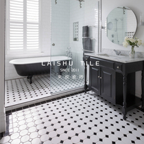 Laishu Nordic INS white all-ceramic octagonal brick bathroom black and white octagonal mosaic background wall porch tile
