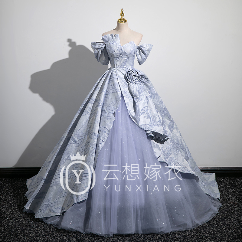 Blue Girl Coming-Of-Age Ceremony One-Shoulder Evening Dress Solo Performance Host Vocal Arts Exam Runaway Princess Dress Blue Girl Coming-Of-Age Ceremony One-Shoulder Evening Dress Solo Performance Host Vocal Arts Exam Runaway Princess Dress
