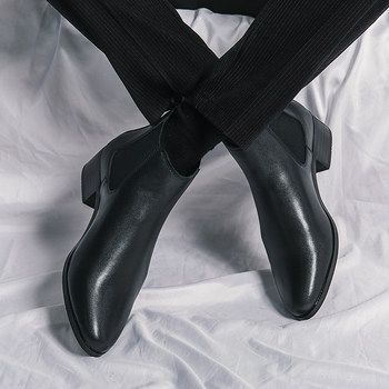 Fashionable men's boots martin boots men's genuine leather single boots pointed toe short boots trendy casual leather boots british business high-top leather shoes